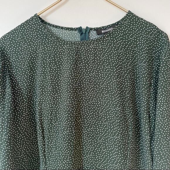 NWOT Missguided Green and White Polka Dot Ruched Side Tea Dress 14 - Picture 4 of 9